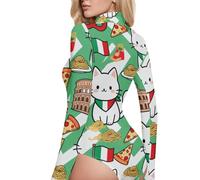 GuoChe Gatto e Elementi Italiani Manica Lunga Corsetto Top per Le Donne Body Donne Shapewear Controllo Pancia Carino Top per, Colorato, X-Large