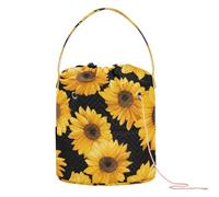 GuoChe Girasoli gialli su sfondo nero sacchetto di stoccaggio del filato Crochet Bag con fori borsa da viaggio per maglieria uncinetto artigianato stoccaggio
