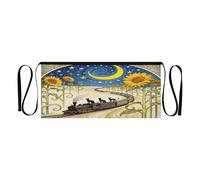 GuoChe Grembiule da cameriera con 3 tasche, grembiule per cameriera, girasole, gatto, treno, notte stellata, stampa artistica a vita corta, grembiule da 30,5 cm, grembiule da portata per acqua