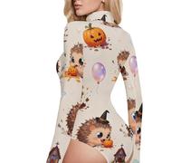 GuoChe Halloween Riccio manica lunga Body Suits Womens Snap Body Sexy Top per le donne che escono dolcevita tuta, Colorato, Large