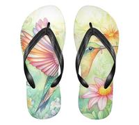 GuoChe Infradito da donna in gomma, leggere, per nuoto, escursionismo, viaggi a casa, Acquerello colibrì e fiori, Small