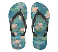 GuoChe Infradito in gomma da uomo, impermeabile, per doccia, piscina, spiaggia, Disegno Acquerello Stagno Ninfea, Large