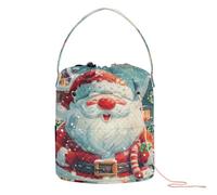 GuoChe Joyful Santa in Snowy Town - Merry Christmas Crochet Bag Yarn Storage Tote Borsa portatile per uncinetto Strumenti Storage Organizer