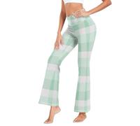 GuoChe Leggings verdi morbidi di yoga del modello a scacchi per le donne di modo per il business, Colorato, L