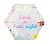 GuoChe Love at First Sight - Biglietto di auguri per bambini, UV50+, ombrello per bambine 8-10 anni, protezione UV, grandi ombrelli per pioggia, apertura automatica