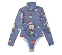 GuoChe Maglietta a maniche lunghe con scimmie natalizie con cappello, tuta da donna a collo alto, Colorato, Large