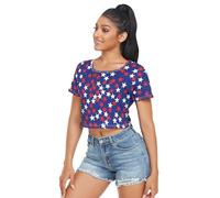GuoChe Maglietta da donna crop pullover da donna Athletic Crop Tee morbido tessuto elastico per primavera estate, Stelle Usa Bandiera Strisce Patriottica, L