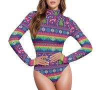 GuoChe Mock Dolcevita Tank Top Body Suits per le donne, Slim Fit Going Out Top S, Motivo natalizio viola e bianco nordico ispirato, Small