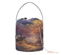 GuoChe Moonlit Autunno Cottage Percorso Crochet Borse di Stoccaggio Per Uncinetto con Fori Crochet Tote per Fornitura di Arte Accessori per Lavoro