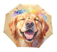 GuoChe Ombrello automatico One Touch Pulsante di apertura e chiusura automatica ombrello da viaggio compatto per donne uomini bambino bassotto a pelo lungo colorato acquerello cane