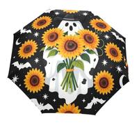 GuoChe Ombrello automatico One Touch Pulsante di apertura e chiusura automatica ombrello da viaggio compatto per donne uomini bambino spirito divertente stagione spettrale Halloween girasole cowboy