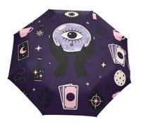 GuoChe Ombrello automatico One Touch Pulsante di apertura e chiusura automatica ombrello da viaggio compatto per donne uomini bambino viola strega Essentials modello strega design strega Halloween