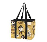 GuoChe Organizer per bagagliaio auto, robusto, riutilizzabile, borsa per la spesa con scheletri pirati e tesori per il trasporto di tutti i tipi di borsa pieghevole con fondo rigido e manici lunghi