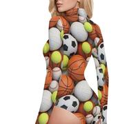 GuoChe Palline sportive assortite modello manica lunga per uscire top per le donne finto collo alto, Palline sportive assortite, XX-Large