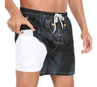 GuoChe Pantaloncini da spiaggia da uomo a 2 strati per allenamento e corsa, con fodera a compressione e tasche, pantaloncini da spiaggia leggeri, Leopardo melanistico che cammina verso l'ombra1, Small