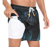 GuoChe Pantaloncini da spiaggia da uomo a 2 strati per allenamento e corsa, con fodera a compressione e tasche, pantaloncini da spiaggia leggeri, Leopardo melanistico che cammina verso l'ombra