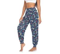 GuoChe Pantaloni da jogging da donna, casual, lunghezza alla caviglia, per yoga, palestra, streetwear, S, Buon Natale Golden Star Blu, M