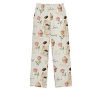 GuoChe Pantaloni da pigiama stile vintage con cupcake e rose, vestibilità ampia, Tazza da caffè in stile vintage con motivo cupcake e rosa, 13-14 Anni