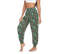 GuoChe Pantaloni sportivi da donna, elastici, per danza, sport, palestra, club, taglia S, Natale Verde Rosso Bianco Cuore Fiocco di Neve, XL