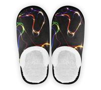 GuoChe Pantofola per donne e uomini in pile corallo antiscivolo suola in gomma pantofole da viaggio per interni ed esterni invernali camera da letto M, Arcobaleno Multicolore Energia Seamless Pattern