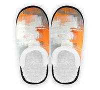 GuoChe Pantofole da casa da donna in pile peloso suola antiscivolo leggere pantofole da casa calzini interni esterni inverno camera da letto M, Arancio Bianco Grigio Inchiostro Art Pittura, Large