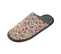 GuoChe Pantofole da donna da interno pantofole calde per la casa per le donne (utente) pantofole da letto per le donne colorate floreali, Motivo natalizio colorato floreale e ornamentale, 10.5-11