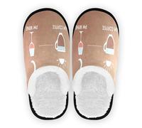 GuoChe Pantofole da donna e uomo, in pile peloso, con suola in gomma antiscivolo, comode pantofole per casa e interni, M, Am Caffè Pm Vino Disegno Grafico Sfondo Beige, Medium