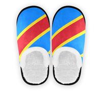 GuoChe Pantofole da donna in pile corallo, antiscivolo, da viaggio, per interni ed esterni, invernali, camera da letto, M, Bandiera della Repubblica Democratica del Congo, Large