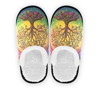 GuoChe Pantofole da donna in pile corallo, antiscivolo, pelose, morbide, per interni ed esterni, invernali, camera da letto, M, Arte Arcobaleno Albero della Vita, Medium