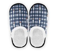 GuoChe Pantofole da donna in pile corallo con suola antiscivolo, comode pantofole portatili per hotel, viaggi, camera da letto, aeroplano, festa, M, Plaid Nasa dell'era spaziale, Large