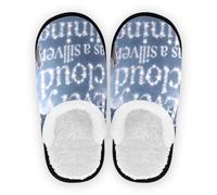 GuoChe Pantofole da donna in pile corallo con suola in gomma antiscivolo, comode pantofole portatili per casa e interni, M, Ogni nuvola ha un gatto animale rivestito in argento, Large