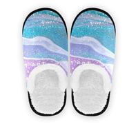 GuoChe Pantofole da donna in pile corallo con suola in gomma antiscivolo, pantofole da viaggio per casa e interni, M, Falso Glitter Marmo Grana Colore Ar, Large