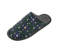 GuoChe Pantofole da donna per interni in memory foam, pantofole da letto per le donne, Natale blu navy verde plaid stelle lune, 10.5-11