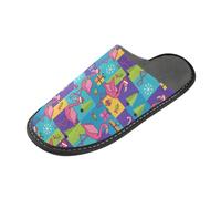 GuoChe Pantofole da donna per interni pantofole da donna morbide pantofole per la stanza delle donne, Natale astratto forme fenicotteri e vacanze icone, 5.5-6