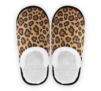 GuoChe Pantofole da spa da donna in pile corallo con suola in gomma antiscivolo, comode pantofole per casa e interni, M, Stampa leopardata falso glitter marrone, Medium