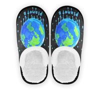 GuoChe Pantofole da spa da donna in pile corallo con suola in gomma antiscivolo, pantofole da viaggio, camera da letto, casa, ufficio, viaggi, yoga, M, Non c'è nessun pianeta B Dripping Paint Art