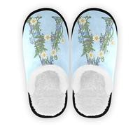 GuoChe Pantofole da spa da donna in pile corallo suola antiscivolo comode pantofole portatili hotel viaggi camera da letto aereo festa M, Lettera A floreale (margherita e felce), Medium