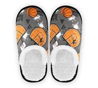 GuoChe Pantofole da spa da donna, in pile peloso, suola antiscivolo, pantofole morbide per casa, camera da letto, ufficio, viaggi, yoga, M, Slam Dunk - Cartamodello basket, Medium