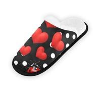 GuoChe Pantofole morbide antiscivolo per interni, pantofole da casa, scarpe per camera da letto, hotel, viaggi, spa, coccinelle nere a pois con stampa artistica carina Love Bug, Coccinella nera a pois
