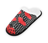GuoChe Pantofole morbide antiscivolo per interni, pantofole da casa, scarpe per camera da letto, hotel, viaggi, spa, coccinelle nere a pois con stampa artistica carina Love Bug, Stampa artistica a