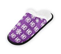 GuoChe Pantofole morbide antiscivolo per interni, scarpe da casa, per camera da letto, hotel, viaggi, spa, ho Ho Ho e fiocchi di neve su viola, "Ho Ho Ho" e fiocchi di neve su viola, Large