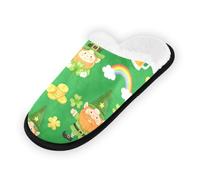 GuoChe Pantofole morbide antiscivolo per interni, scarpe da casa per camera da letto, hotel, viaggi, spa, giorno di San Patrizio, leprechaun e arcobaleno, Festa di San Patrizio Leprechaun & Arcobaleno
