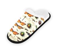 GuoChe Pantofole morbide antiscivolo per interni, scarpe da casa per camera da letto, hotel, viaggi, spa, vibranti farfalle, scarabeo, libellula, motivo senza cuciture, colorato, estivo, insetto