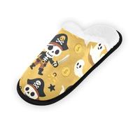 GuoChe Pantofole morbide antiscivolo per interni, scarpe da casa, per camera da letto, hotel, viaggi, spa, scheletri pirati e tesori, Scheletri e tesori dei pirati, Large