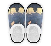 GuoChe Pantofole per donne e uomini in pile corallo suola antiscivolo spa hotel ospiti pantofole camera da letto casa ufficio viaggi yoga M, Bandiere a metà - Scena dell'albero, Medium