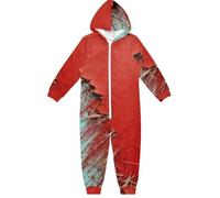 GuoChe Pigiama a 1 pezzo per ragazze, in peluche, con cerniera, con cappuccio, abbigliamento per la casa, 5-14T, rosso vivace e verde acqua, Colorato, 4 anni