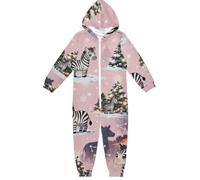 GuoChe Pigiama casual unisex in pile con cerniera con cappuccio abbigliamento per la casa 5-14T Zebre di Natale con alberi, Colorato, 12-13 Anni