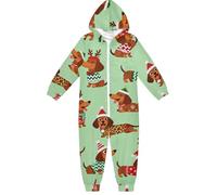 GuoChe Pigiama da notte in flanella con cerniera con cappuccio abbigliamento per la casa 5-14T Natale bassotto cani modello, Colorato, 4 anni
