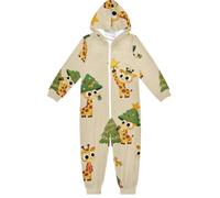 GuoChe Pigiama da notte in pile con cerniera con cappuccio abbigliamento per la casa 5-14T giraffe e alberi di Natale, Colorato, 7-8 anni
