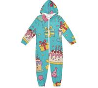 GuoChe Pigiama da notte per bambini in peluche con zip con cappuccio abbigliamento per la casa 5-14T carino torta di compleanno modello, Colorato, 4 anni